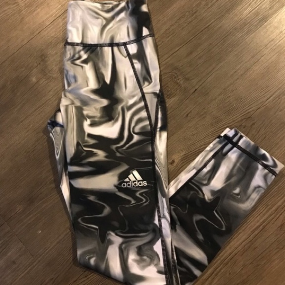Black and white marble adidas leggings